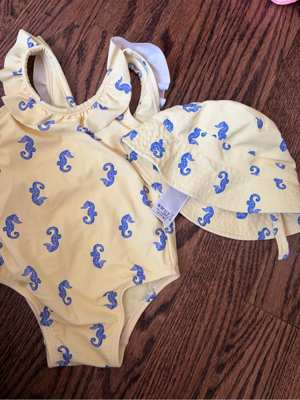 GAP Yellow One-Piece Swimsuit with Blue Seahorse Print